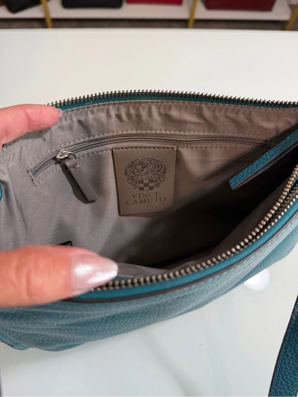Vince Camuto Teal Pebbled Leather Crossbody/Shoulder Bag